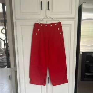 Girls Janie and Jack Red Wide-Leg Pants with Button Detail